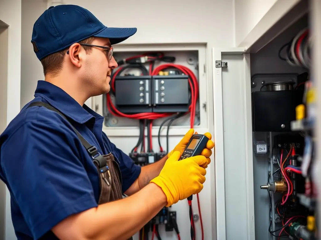 Electrician testing a residential electrical panel