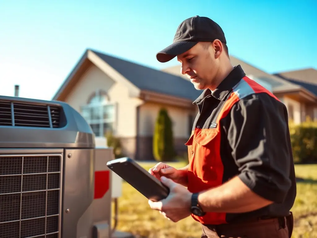 HVAC technician servicing a residential air conditioning unit